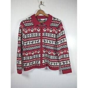 Croft & Barrow Sweater Cardigan Womens Size Medium Zip Snowman Wool Vintage Bird